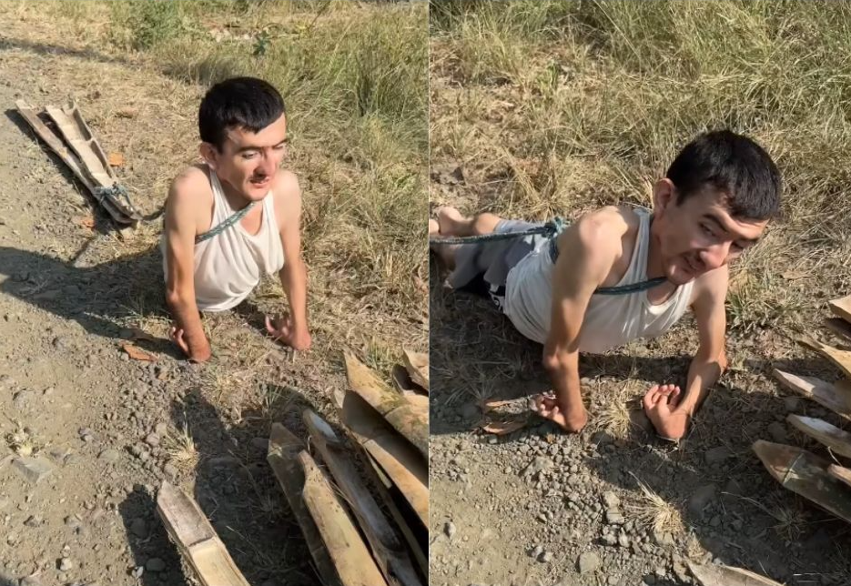 Gregório, 20 anos, rasteja na roça para ajudar a mãe